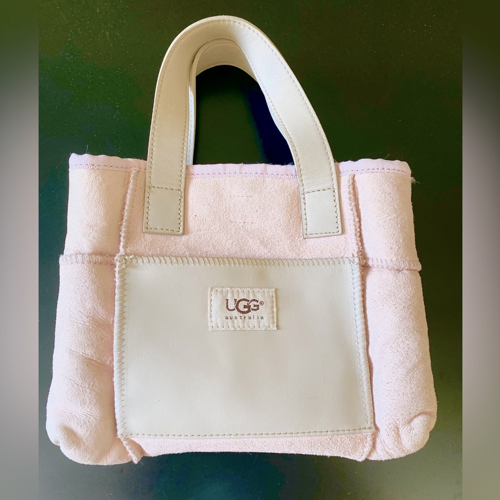 UGG Pink and White Tote Bag with shearling suede